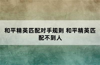 和平精英匹配对手规则 和平精英匹配不到人